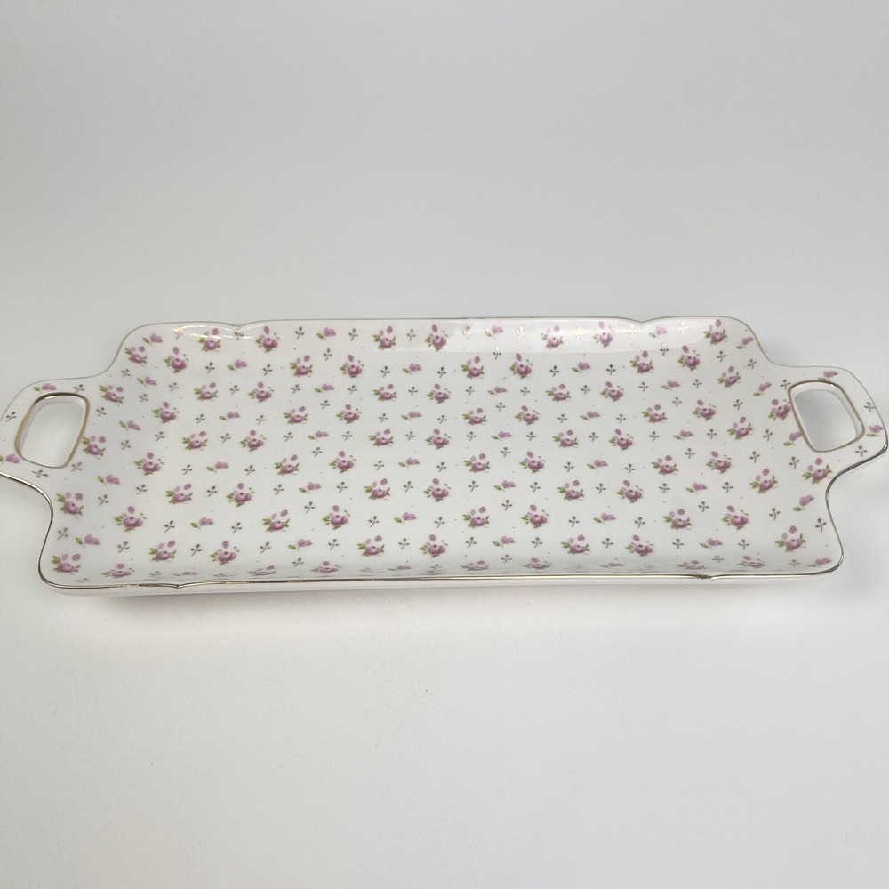 Graces Teaware Flowered Sandwich Snack Tray Pink and Gold Floral